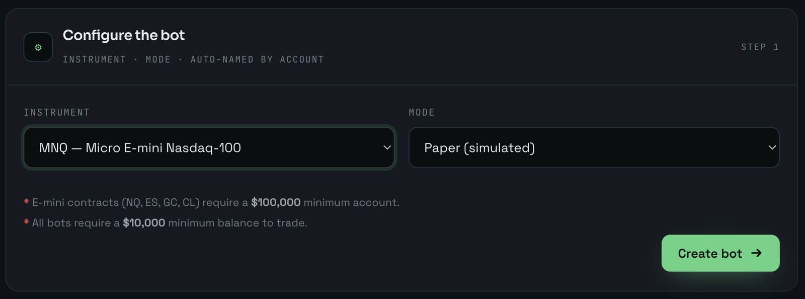 The new-bot form