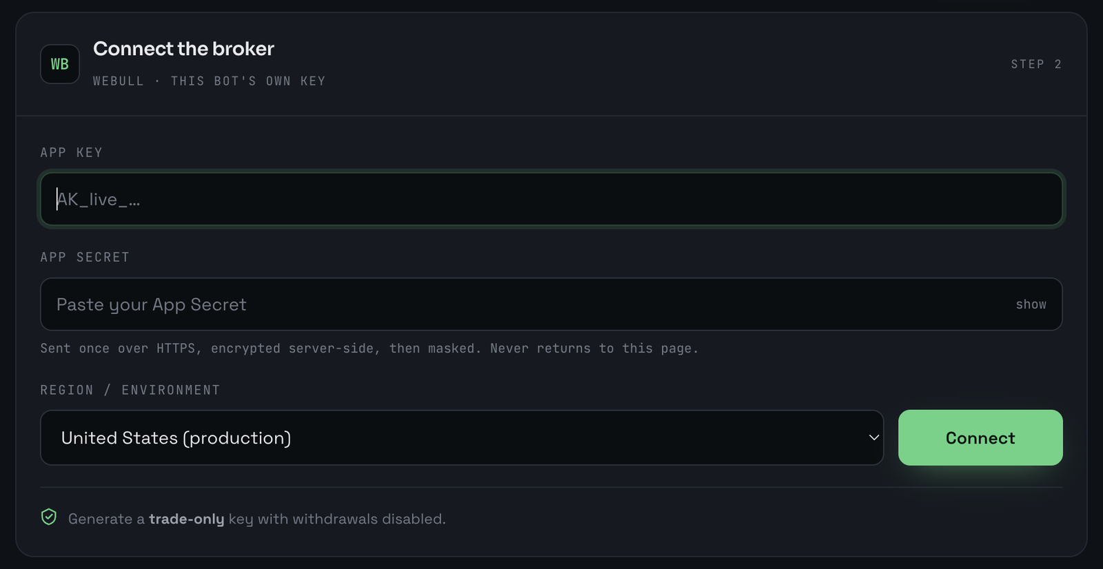 The connect-broker modal